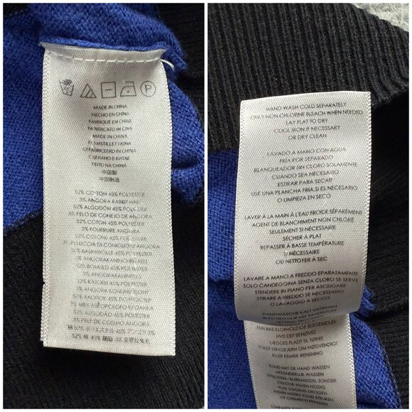 Michael Kors Sweater Womens Small S Blue Black Stripe V Neck Sequins Elbow Knit - Picture 7 of 10